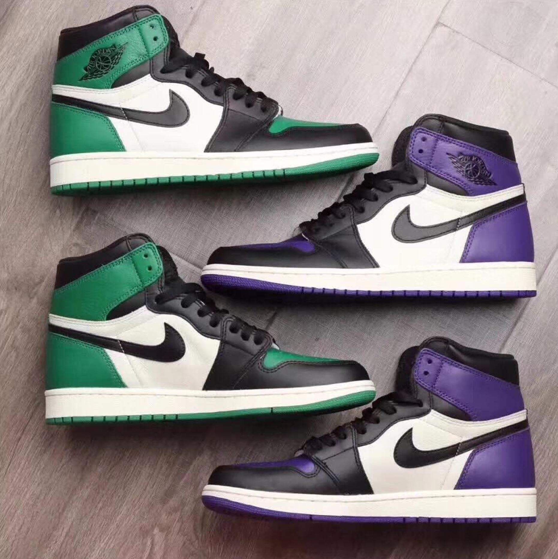 purple and green air jordans