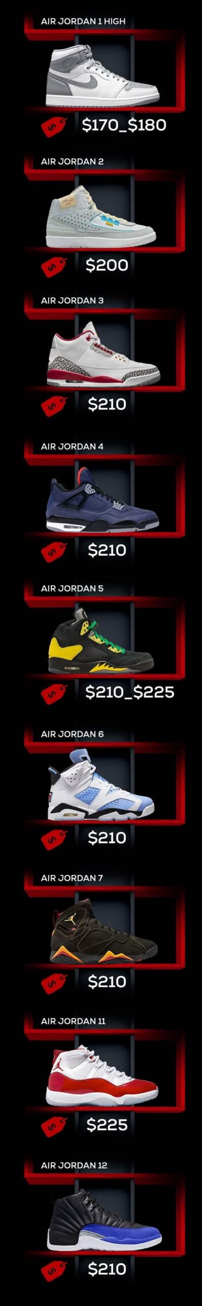 all jordans and prices